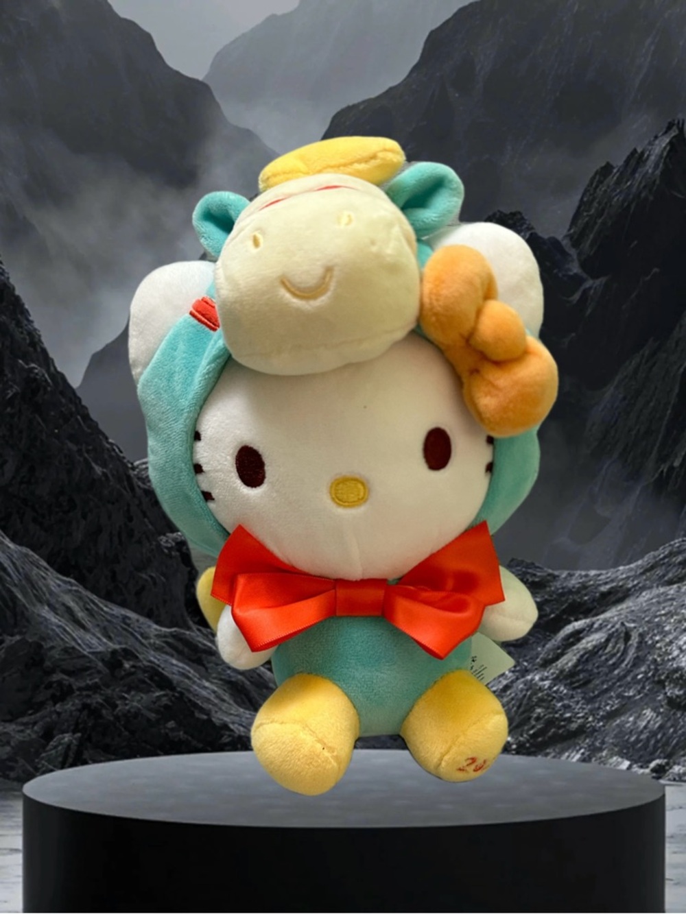 Hello Kitty Year of the horse Plush in Teal, Yellow & Red Bow